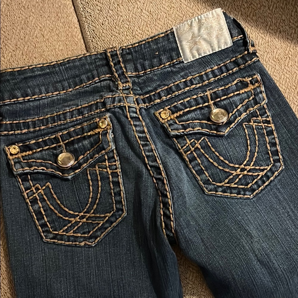 L.A. Idol Dark Blue Jeans with Gold Stitching
